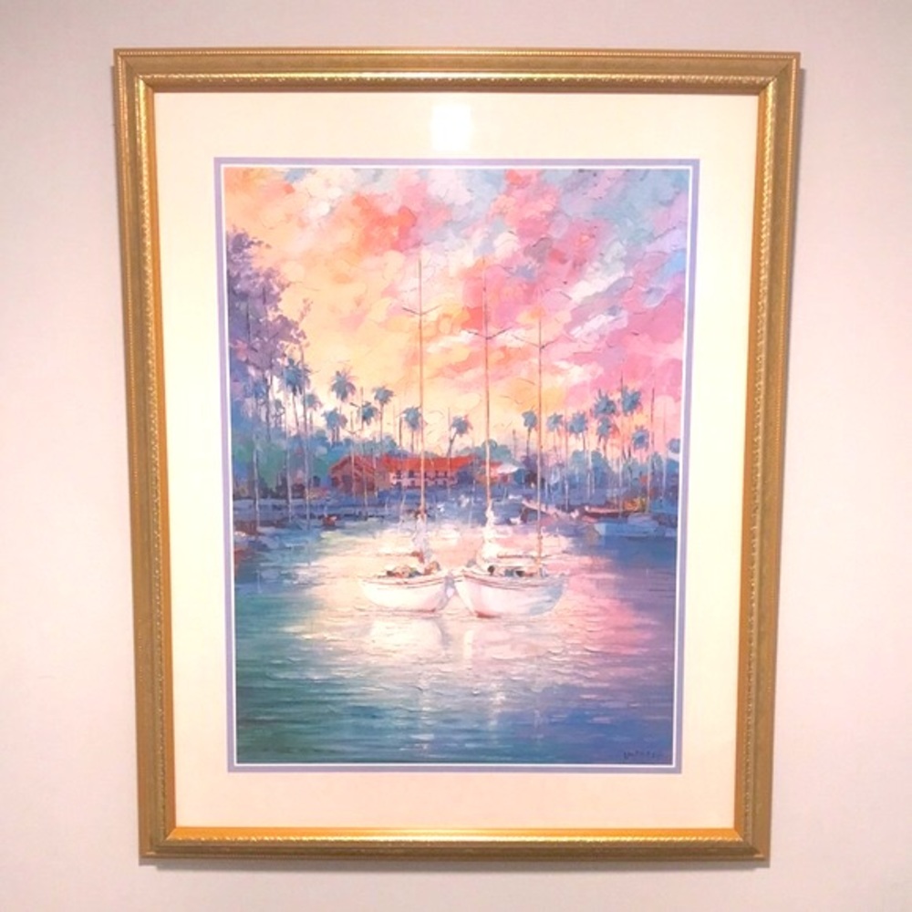 Vintage 1980’s Large Gold Framed Sailboats Laforet Litho Print | Yacht Week